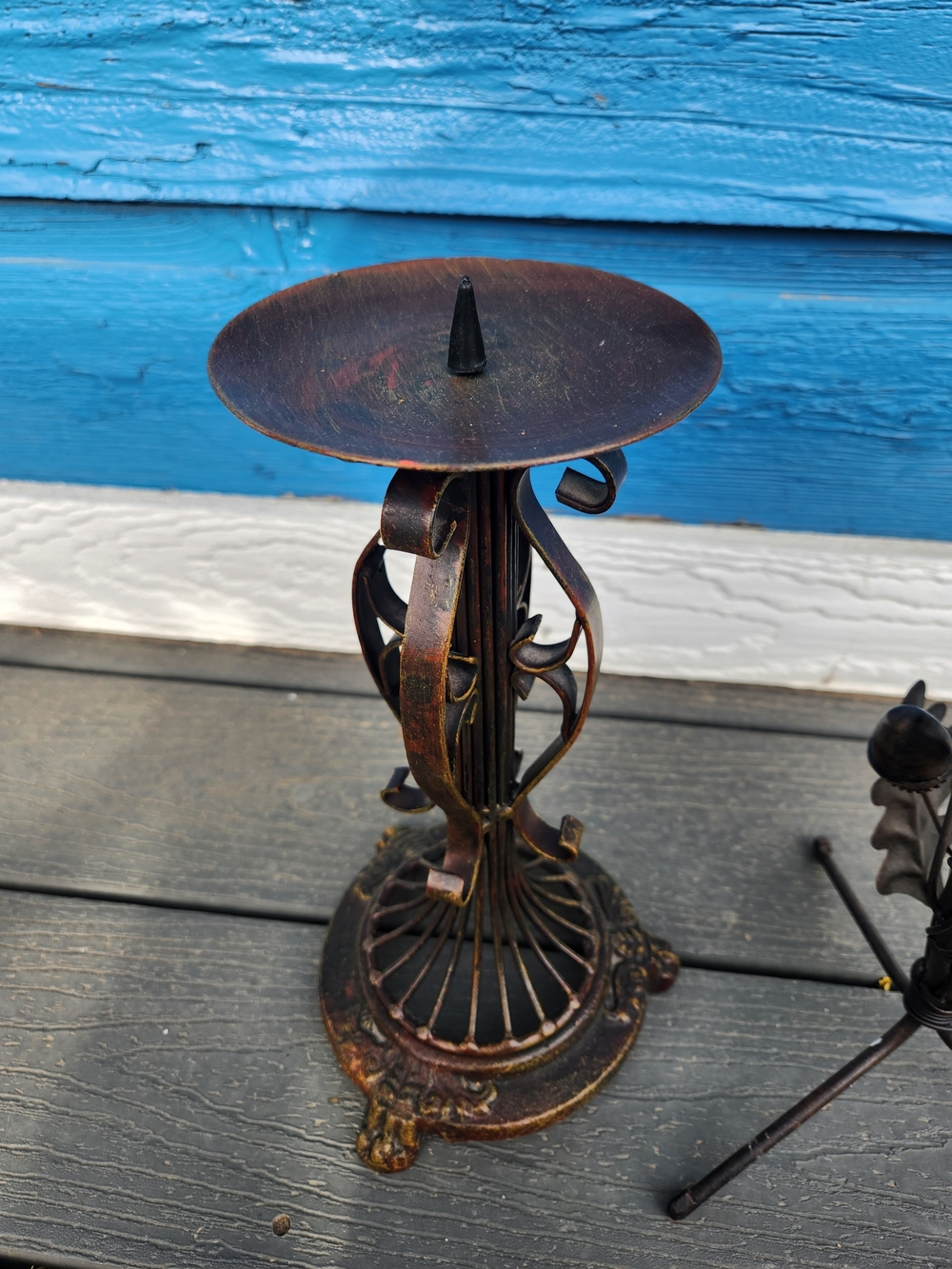Ornate Metal Candle Holder - Rustic Bronze Finish